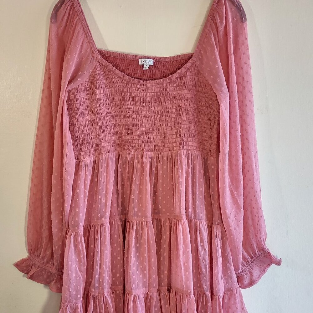 Patrons of Peace Smocked Babydoll Mini Dress Sz Medium Boho Peasant Cottage - Picture 2 of 9